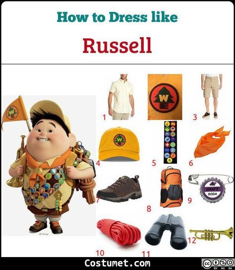 Up Boy Scout, Wilderness Explorer Badges, Russell Up Costume, Modern Disney Outfits, Russel Up, Wheelchair Costumes, White Crew Socks, Up Halloween Costumes, Wilderness Explorer