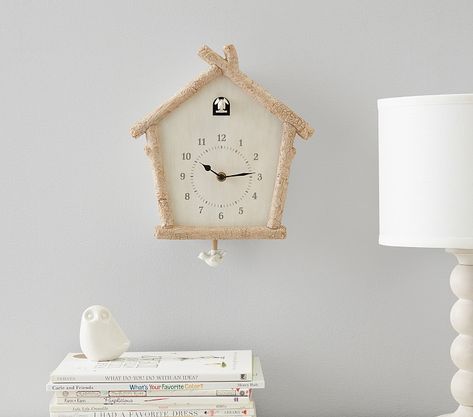 Birch Cuckoo Clock | Pottery Barn Kids Nursery Wall Decor Ideas, Birch Floors, Business Interior, Swiss Chalet, Decor Wallpaper, Wall Decor Ideas, Insulated Lunch Box, Mattress Pads, Clock Hands