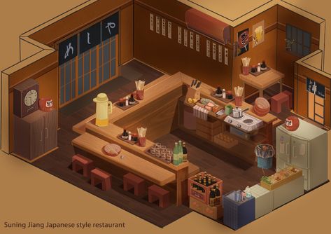 Japanese Style Restaurant, Japanese Coffee Shop, Small Home Gyms, Japanese Elements, Japanese Restaurant Interior, Interior Concept Art, Japanese Restaurant Design, Restaurant Game, Loft Designs