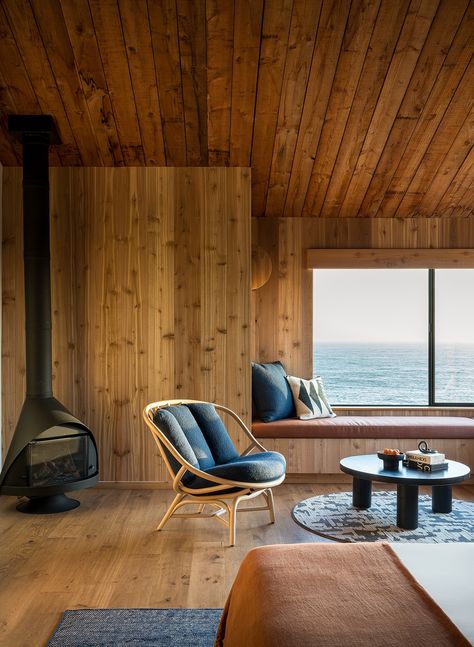 projects - indoor - design and nature meet at sea ranch lodge Sea Ranch Lodge, Mediterranean Furniture, The Sea Ranch, Cedar Walls, Sonoma California, Sea Ranch, Finished Cross Stitch, Rattan Armchair, Oak Planks