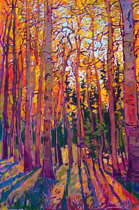 Crystal Aspen - Official Website Erin Hanson Painting, Lottery Dreams, Mcminnville Oregon, Desert Scenery, American Impressionism, Erin Hanson, Aspen Tree, Contemporary Impressionism, Oil Painting Texture