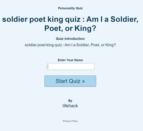 soldier poet king quiz : Am I a Soldier, Poet, or King? Soldier Poet King Quiz, King Poet Soldier, Buzzerilla Viral, Buzz Quiz, Soldier Poet King, Brain Teaser Questions, Silly Quizzes, Interesting Quizzes, Instagram Questions