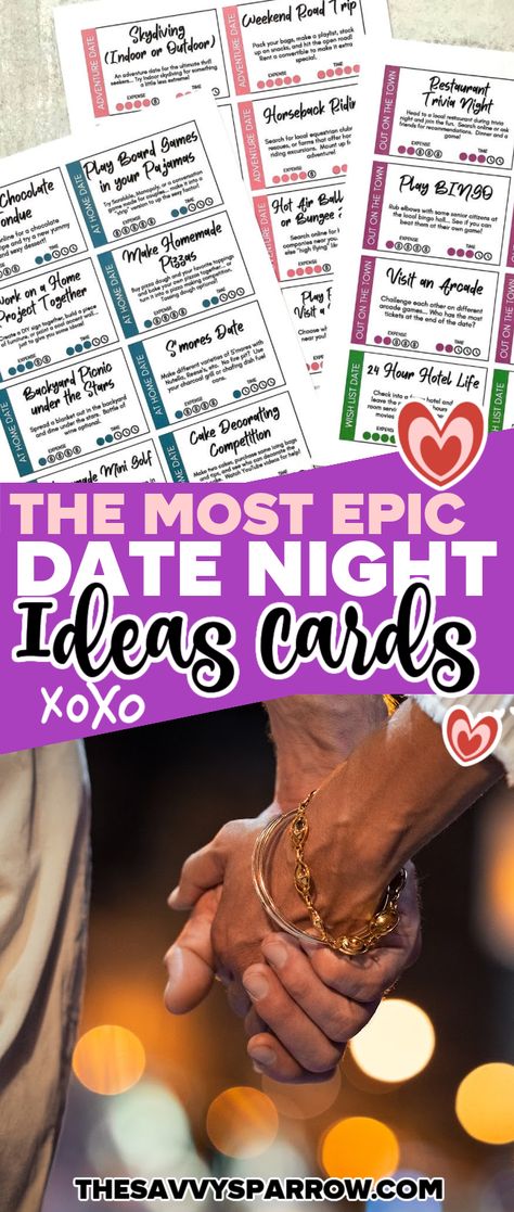 The Most EPIC Date Night Ideas - Printable Date Idea Cards to Make a Date Jar!💑🏻#LoveStory #RomanticEncounters #HeartfeltConnections #DateNightIdeas #SoulmateSearch #FlirtyFridays #CandlelitDinners #StarryEyedMoments #LoveQuotes #DreamyDates #WhisperedPromises #AmourAdventures Date Night Questions Boyfriends, Free Printable Date Night Cards, Date Night Roulette, Date Night Printables Free, Printable Date Night Cards, Index Card Challenge Date Night, Date Night Cards Ideas, Relationship Printables, Free Date Night