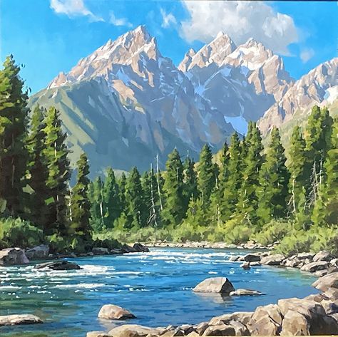 Wyoming Painting, Mountain Scenery Painting, Bird Paintings On Canvas, World Most Beautiful Place, Mountain Landscape Painting, Mountain Camping, Landscape Images, Landscape Mountains, Scenery Paintings