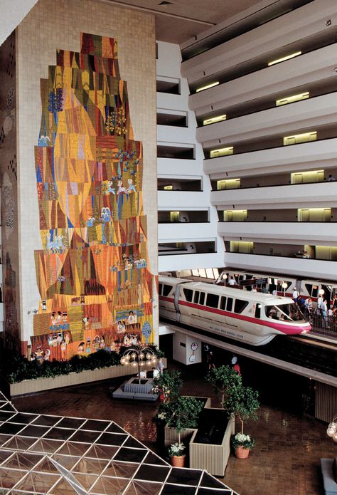 Disney Resort Hotels, Disney's Contemporary Resort - Lobby, Walt Disney World Resort Disney Contemporary Resort, Disney Lifestyle, Disney Resort Hotels, Mary Blair, Contemporary Resort, Retro Disney, Contemporary Hotel, Disney Hotels, Disney Day