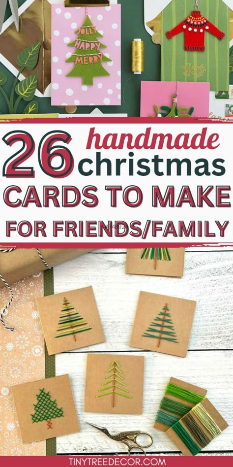 Get creative with these Christmas cards crafts! You can make these festive holiday cards for friends, neighbors, coworkers and family. They'll love getting handmade Christmas card art from you! From watercolor to paint cards to pop up- these xmas cards are easy to make and so fun! Make Your Own Christmas Cards Ideas, Fabric Scrap Christmas Cards, Homemade Xmas Cards Ideas, Simple Diy Holiday Cards, Scrapbook Paper Cards Diy, How To Make Christmas Cards Handmade, Quick And Easy Diy Christmas Cards, Easy Diy Holiday Cards, Quick And Easy Christmas Cards Handmade