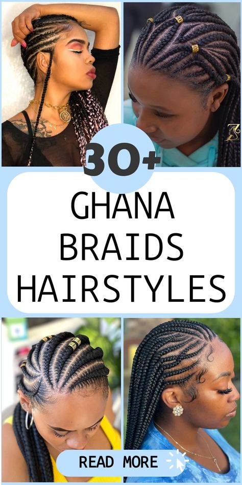 Discover the allure of Ghana braids hairstyles for a sophisticated and shielded look. Celebrate the essence of African culture and beauty with diverse braided styles, from intricate cornrows to chic bun designs. Ghana braids unlock a realm of creativity and self-expression, allowing you to embrace tradition while exuding modern elegance. Elevate your hair game confidently with these protective hairstyles that blend heritage with glamour. Ghana Cornrow Hairstyles, Half Braided Half Down Hair Black Women, 7-8 Feedin Braids, Hat Braid Hairstyles, All Up Hairstyles Braids, Feedin Braids Styles, Large Cornrows Braids Black Women, Cornrows And Box Braids Hairstyles, Braided Ponytail Hairstyles Feed In