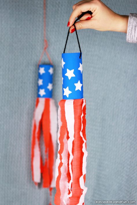 Forth Of July Crafts, Windsock Craft, Toilet Paper Roll Craft, 4th Of July Crafts, Fourth Of July Crafts For Kids, Roll Craft, Flag Crafts, Fourth Of July Decorations, 4th July Crafts