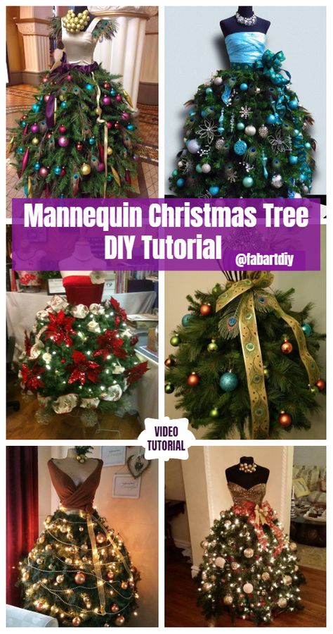 Dress Form Diy, Diy Mannequin, Christmas Tree Topper Ribbon, Christmas Tree Toppers Unique, Christmas Tree Tutorial, Dress Form Christmas Tree, Christmas Tutorial, Dress Mannequin, Mannequin Christmas Tree