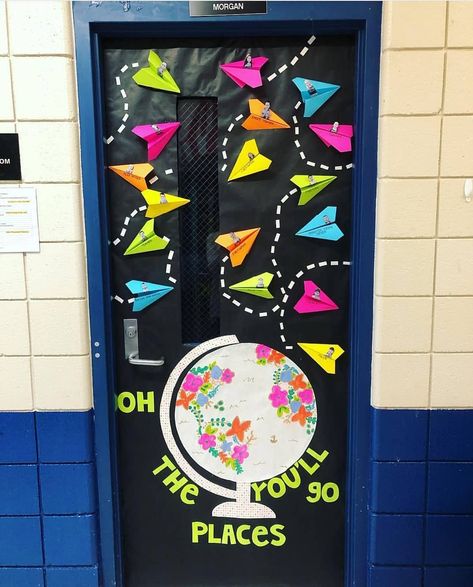 Hannah Braun on Instagram: “One year I made mobiles to go over my tables with paper airplanes hanging down from them. . There's something free and whimsical about…” Class Door Ideas, Class Door Decoration Ideas, Class Door Decorations, Classroom Door Decor, School Door Decorations, Diy Classroom Decorations, Teacher Door, Teacher Doors, School Doors