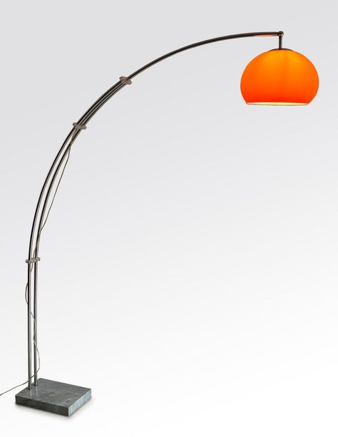 Retro Arch Floor Lamp, 1970s Floor Lamp, Arch Lamp Living Room, Orange Floor Lamp, Floor Lamps Mid Century Modern, Floor Arc Lamp, 1970 Interior Design, 80s Living Room, Jazz Room