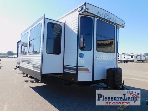 New 2023 Keystone RV Residence 40MKTS Destination Trailer at PleasureLand RV | Brainerd, MN | #1843-22 Destination Trailers, Rv Covered Parking, Four Door Refrigerator, Rv Refrigerator, St Cloud, Exterior Entry Doors, Lp Tank, Keystone Rv, Rv Travel Trailers