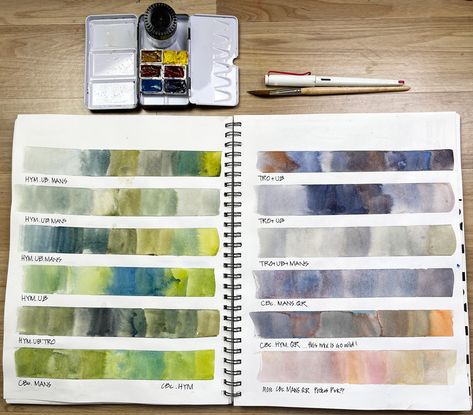 Colour Palette Sketchbook, Watercolor Limited Palette, Limited Watercolor Palette, Watercolour Mixing, Watercolour Swatches, Color Math, Rachel Ruysch, Watercolor Swatches, Liz Steel