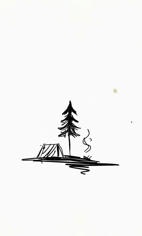 Tent Tattoo Camping, Simple Wildlife Tattoo, Adirondack Tattoo Ideas, Camping Tattoo Ideas Simple, Simple Adventure Tattoos, Camping Inspired Tattoo, Simple Outdoorsy Tattoos, Tent Tattoo Simple, Campsite Tattoo