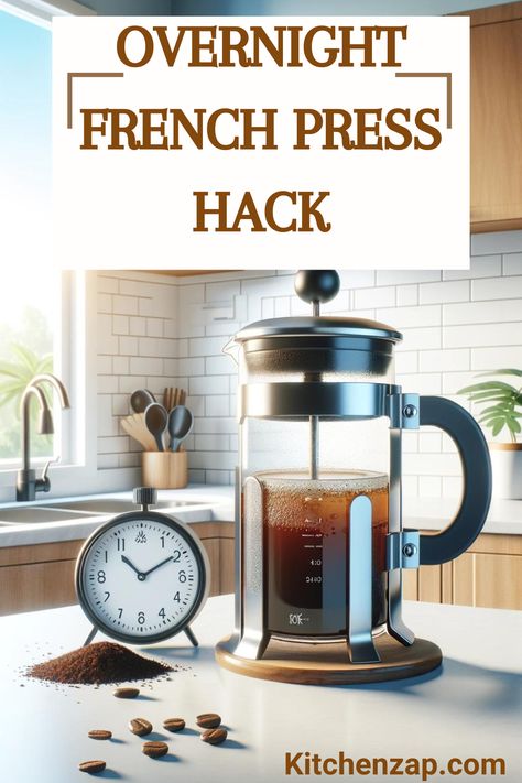 Overnight French Press: Discover how to make French press coffee overnight for the perfect morning brew! Wondering, Can you leave coffee in a French press overnight? Yes, you can! This simple method ensures a rich and smooth flavor, saving you time in the morning. Learn the best tips and tricks on how to make French press coffee overnight, and wake up to a delicious cup every day.  #canyouleaveafrenchpressovernight #overnightfrenchpress French Press Aesthetic, French Press Coffee How To Make, French Press Recipes, Making Cold Brew Coffee, French Press Coffee Maker, Perfect Morning, French Press Coffee, Cold Brew Coffee, Coffee Grounds