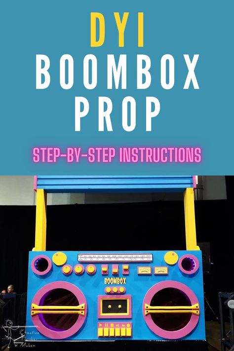 Boombox Theme Party, 80s Props Diy, 80s Boombox Diy, Vbs Start The Party Theme, Diy Boombox Prop 80s Party, Neon Party Ideas Decoration Diy, Vbs Start The Party Decorations, 80s Stage Design, 90s Theme Party Decorations Diy