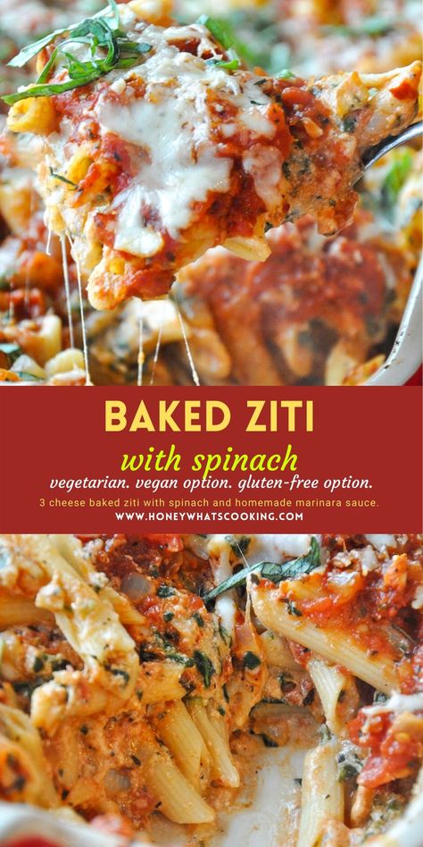 Baked Ziti With Spinach, Baked Ziti With Ricotta, Decadent Cheesecake, Unique Pasta, Spinach Sauce, Recipe Cheesecake, Whats Cooking, Tomato Spinach, Ziti Recipes