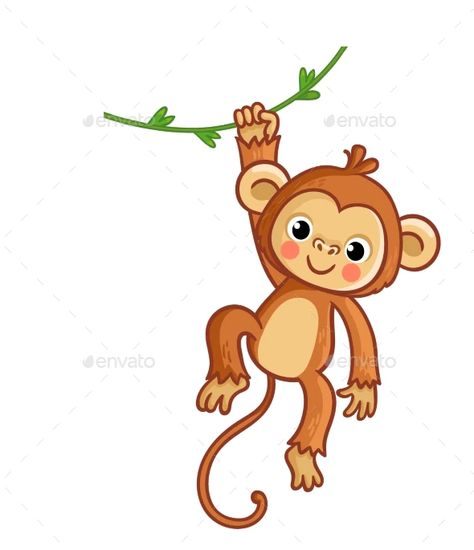 Monkey Hanging on Liana by svaga | GraphicRiver Monkey Drawing Easy, Monkey Hanging, Brown Cartoon, Monkey Drawing, Baby Background, Drawing Funny, Monkey Illustration, Hanging Monkey, Monkey Tattoos