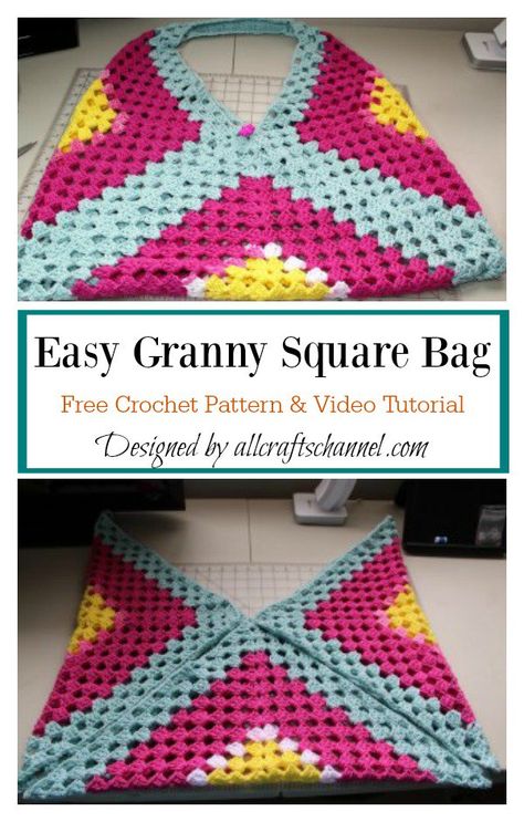 Easy Granny Square Bag Free Crochet Pattern and Video Tutorial Granny Square Grocery Bag, C2c Crochet Bag Pattern, Easy Granny Square Bag Free Pattern, Granny Square Handbag Pattern, Crochet Granny Square Market Bag, Easy Crochet Granny Square Bag, Giant Granny Square Bag, Granny Square Market Bag Free Pattern, Crochet Totes And Bags Patterns