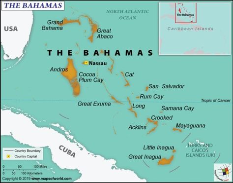 The #Bahamas is a group of northern #Caribbeanislands. The country consists of over 700 #islands, islets, and cays. #NorthAmerica #keyfacts Bahamas Map, World Day Of Prayer, Map Of America, Great Exuma, Paradise Island Bahamas, Caribbean Ocean, United Nation, China Map, Country Facts