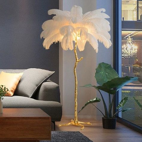 Ostrich Feather Floor Lamp, Feather Floor Lamp, Nordic Floor, Living Room Stands, Feather Lamp, Standing Light, Creative Lamps, Tree Floor Lamp, Floor Lamp Bedroom