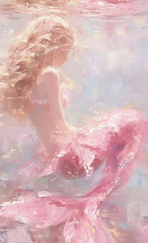 Ethereal Art Mermaid, Pink Mythical Creature, Art About Femininity, Sea Pink Aesthetic, Ethereal Pink Aesthetic, Ethereal Mermaid Art, Pink Haired Mermaid, Ethereal Art Pink, Pink Underwater Aesthetic