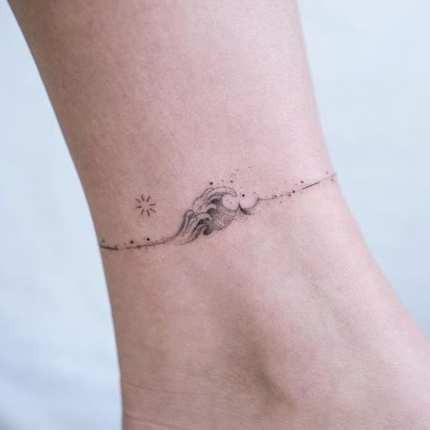 Minimalist Ankle Tattoo, Wave Tattoo Ideas, Tattoo Ideas Ankle, Small Ankle Tattoo, Ankle Tattoo Ideas, Tattoo Healing, Tattoos Cross, Tattoos Butterfly, Tattoos Matching