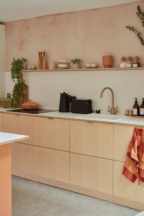 Plykea Formica Earthenware + ash veneered birch plywood kitchen fronts paired with brass edge pull handles and a beautifully soft Fenix Bianco Male worktop, to customise an IKEA kitchen 🖤.

All using IKEA Metod or Sektion cabinets.
#plywoodkitchen #birchplywood #plywood #ikeahack #kitchenideas #kitchentrends

📷 Chris Snook Photography Plykea Kitchen, Birch Plywood Walls, Birch Plywood Kitchen, Formica Cabinets, Sektion Cabinets, Kitchen 2025, Apartment Styling, Plywood Kitchen, Ikea Kitchen Cabinets