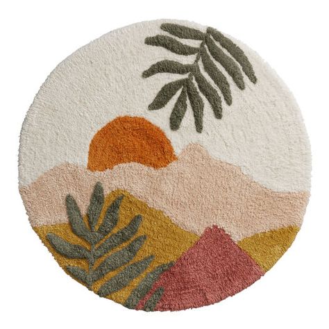 Round Desert Scene Tufted Bath Mat by World Market Desert Bathroom, Joshua Tree Airbnb, Tufting Diy, Desert Scene, Bathroom Rugs And Mats, Boho Bathroom, Christmas Shop, Bath Mat Rug, Pretty House