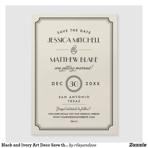 Black and Ivory Art Deco Save the Date Save The Date Inspiration, Art Deco Monogram, Art Deco Wedding Invitations, Minted Art, Black And White Wedding Invitations, Peach Art, Wedding Gift Diy, Victorian Wedding, Save The Date Magnets