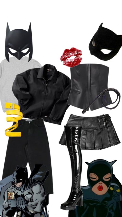 Cat Women Costumes For Women, Catwoman And Batman Couple Costume, Batman Costume Ideas For Women, Nightwing And Catwoman, Simple Catwoman Costume, Cat Woman Costume Plus Size, Simple Cat Woman Costume, Batman Cat Woman Halloween Costume, Catwoman Costume College