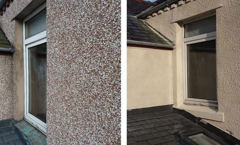 Paint Pebbledash, Pebbledash House Makeover, Pebble Dash Makeover, Roughcast Render, Painting Pebbledash, Pebbledash Makeover, Pebbledash House, Painted Pebbledash, Render Paint