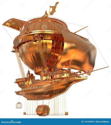 3D illustration Golden Fantasy airship Zeppelin Dirigible balloon isolated on white Fantasy Airship, Lion Dragon, Gold Skies, Light Rays, White Illustration, Gold Sign, White Stock, Free Illustrations, 3d Illustration