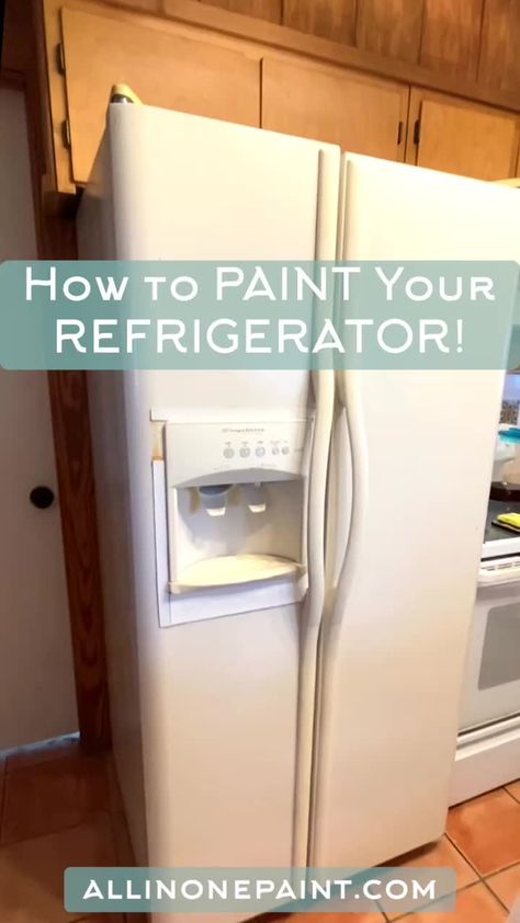 Can You Paint A Refrigerator, Painting Refrigerator Diy, Mismatched Appliances In Kitchen, Heirloom Paints, Painting Appliances, Best Cabinet Paint, Paint Refrigerator, Painting Hardware, White Refrigerator