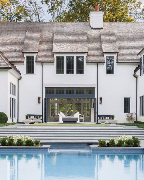 EXTERIORS • Instagram Modern European Home, Contemporary Pool, Pool Inspiration, European Farmhouse, White Brick, Southern Home, Country Estate, Custom Home Builders, House And Home Magazine