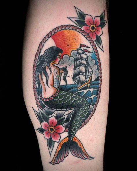 Vintage Mermaid Tattoo, Traditional Mermaid, Traditional Mermaid Tattoos, Mermaid Scales Tattoo, Mermaid Sleeve Tattoos, Traditonal Tattoo, Siren Tattoo, Mermaid Tattoo Designs, Sailor Tattoo