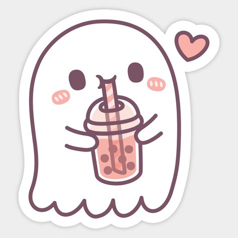 Boba Pearls, Homemade Stickers, Drink Stickers, White Ghost, Dibujos Cute, Tea Art, Boba Tea, Girl Stickers, Halloween Stickers