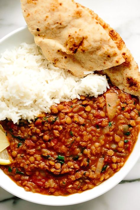 Vegan Two Lentil Dahl Lentil Dinner Recipes, Lentil Dinner, Lentil Dahl, Spicy Rice, Resep Diet, Curry Dishes, Vegan Meal Prep, Idee Pasto Sano, Tikka Masala