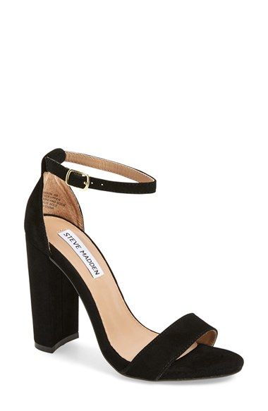 Steve Madden 'Carrson' Sandal (Women) Black High Heel Sandals, Chunky Heel Shoes, Ankle Strap Sandals Heels, Ankle Strap High Heels, Shoes Sandals Heels, Chunky Heels Sandals, Black Sandals Heels, Prom Shoes, Dress Shoes Womens