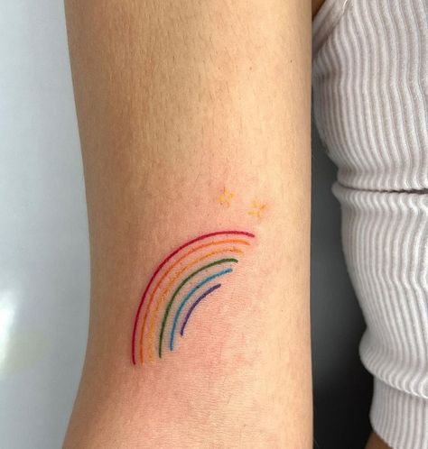 Lgbt Tattoo, Rainbow Tattoo, Pride Tattoo, Rainbow Tattoos, Minimal Tattoo Design, Planet Tattoos, Handpoke Tattoo, Cloud Tattoo, Cute Little Tattoos