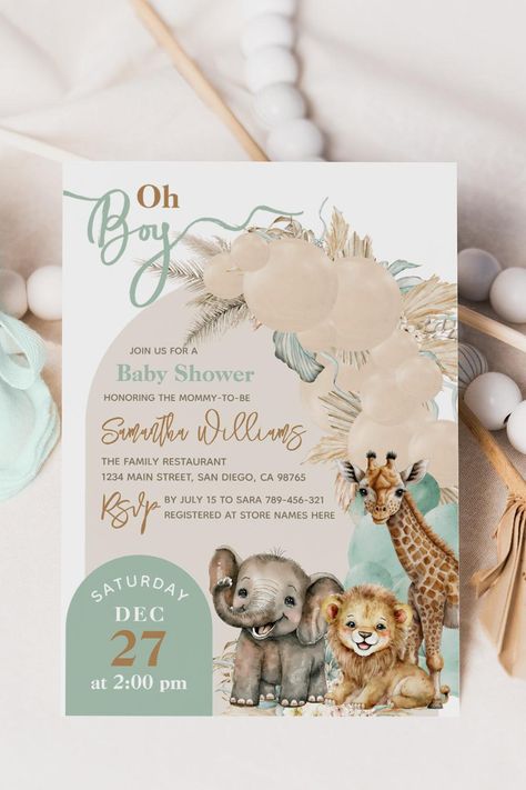 Safari animal Boho Oh Boy Baby Shower Invitation Safari Baby Shower Boy, Family Restaurants, Safari Baby, Safari Theme, Safari Baby Shower, Boy Baby Shower, Baby Shower Invitations For Boys, Shower Design, Safari Animals