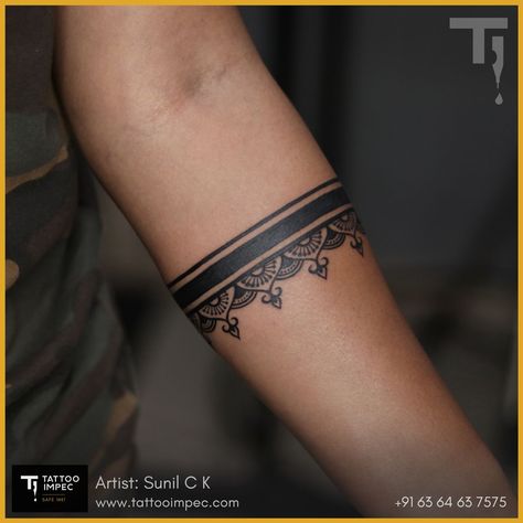 Wrist Tattoo Placement, Armband Tattoo Frau, Mandala Band, Tattoo Ideas Wrist, San Judas Tattoo, Arm Cuff Tattoo, Thigh Band Tattoo, Ankle Band Tattoo, Leg Band Tattoos