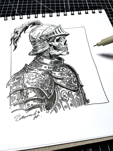 Dead Knight | Ink | speed drawing | no ai | aa.chernyshov ,  on ArtStation at https://www.artstation.com/artwork/8bQrxq Speed Drawing, Drawing Drawing, Ink Illustration, Sketchbook Pages, Ink Drawings, Ink Illustrations, Ink Art, Ink Drawing, Fan Art