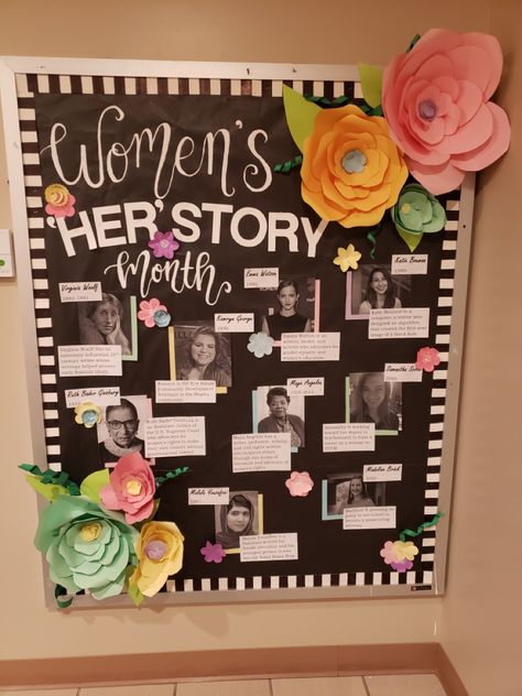 History Club Ideas, Women’s Month Door Decoration, Women's Day Decoration Ideas For School, Women's Day Decoration Ideas, Women Empowerment Bulletin Board, Womens History Bulletin Board Ideas, Woman History Month, Women’s History Month Display, Womens History Month Crafts