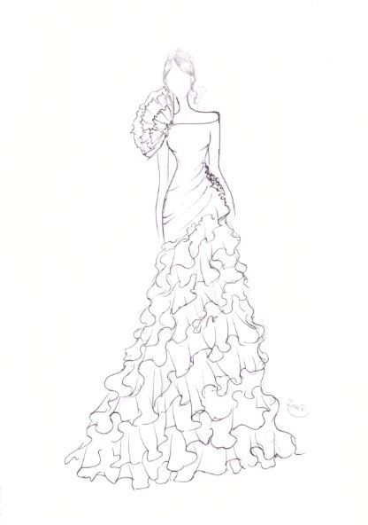 Maxi Dress Drawing, Model Drawings Sketches, Drawing Of Dresses Sketches, Butterfly Fashion Illustration, Fashion Silhouette Illustration, Stylised Fashion Illustration, Silhouette Mode, Croquis Fashion, Dress Sketch