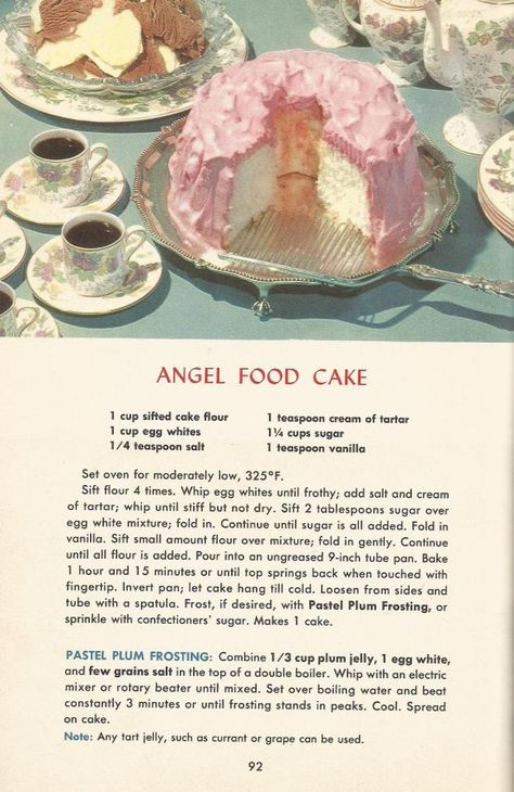 Vintage Recipes, 1950s Cakes, Angel Food Cake Mixer Recipes Desserts, Dessert Recipes Written, Vintage Recipe Books, Vintage Recipes 1950s Grandmothers, Vintage Dessert Recipes, Vintage Recipes 1950s, Cottagecore Baking Recipes, Vintage Cake Recipes, Traditional Wife