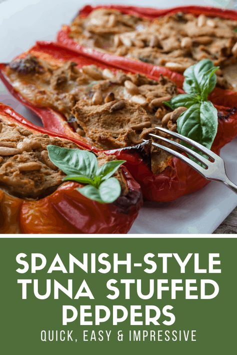 Need an easy and impressive typical Spanish recipe for a tapas party? You can't go wrong with these tuna stuffed piquillo peppers! They're quite healthy, with a good dose of veggies and seafood, and make the perfect appetizer or tapa when cooking for a crowd. The secret here is using excellent quality canned tuna, which is one of Spain's best-kept secrets when it comes to gourmet products! Cubanelle Pepper Recipe, Stuffed Piquillo Peppers, Pintxos Recipes, Tuna Stuffed Peppers, Authentic Spanish Recipes, Spanish Recipe, Cubanelle Pepper, Easy Stuffed Peppers, Tapas Party