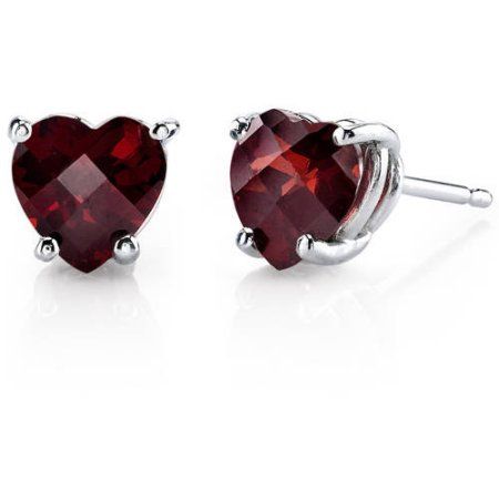 Garnet Heart, Valentines Earrings, White Gold Earrings Studs, White Gold Studs, Heart Shaped Jewelry, Earrings Heart, Gemstone Stud Earrings, Heart Stud Earrings, Heart Shaped Earrings