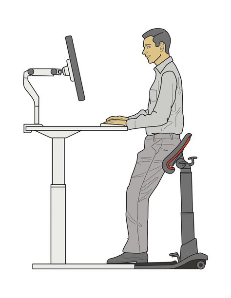 Ergo Impact & LeanRite | Best Ergonomic Standing Desk Chair Standing Chair, Table Sketch, Standing Desk Chair, Standing Work Station, Best Standing Desk, Industrial Design Portfolio, Standing Desk Ergonomics, Standing Desk Office, Ergonomic Computer Chair