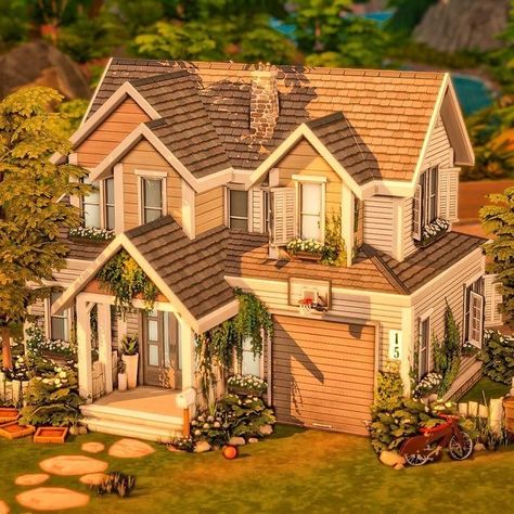 Suburban House Plans Layout, Sims 4 Home Exterior, Sims House Aesthetic, Thesims4 Houses, Sims 4 Suburban House, Sims 4 Floorplan, Aesthetic House Exterior, Sims4 Houses, Cottage Layout